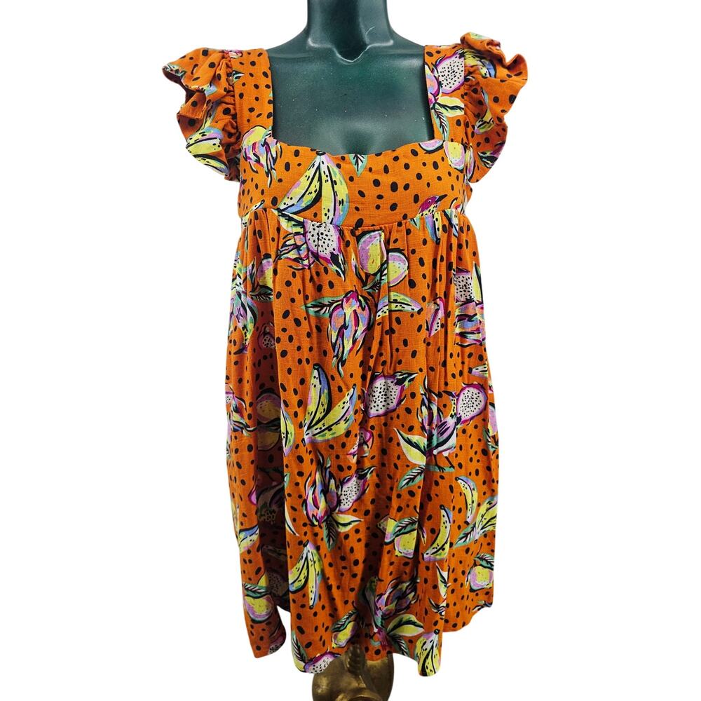 Kourt Aria Tropical Beachy A-line relaxed fit Linen blend mini dress size S 4078
